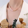 French Instagram Style Oval Bead Collbone Chain Sträng för kvinnor Titanium Steel Gold Natural Freshwater Pearl Necklace