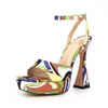 Sandálias graffiti plataforma feminina cor misturada sapatos de dedo aberto super salto alto verão impressão moda 45