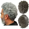 Sistemas de cabelo humano virgem indiano 10mm encaracolado # 1b50 cinza pele fina nós peruca masculina 8x10 peruca masculina para homens negros velhos