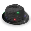 Led Caz Şapkaları yanıp sönen Fedora Caps Pullu Cap Seat elbise Dans Partisi Şapkalar Unisex Hip Hop lambası Aydınlık A0301 ZZ