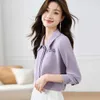 Blouses Femmes Chemises 2023 Automne Violet Femmes OL Style C Design Manches Longues Vintage Femme Casual Topsyolq