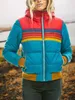 Womens Down Parkas Casual Short Cotton Jacket Kläder Vintermjuk plysch Ullkrage Rainbow Tryckt Coat Padded Ytterkläder 231129