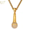 U7 Ice Out Ketting Microfoon Hanger Mannen Vrouwen Roestvrij Staal Goud Kleur Strass Vriend Sieraden Hip Hop P1018 210318w