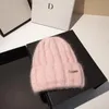 Gorro sin ala de pelo de conejo, agua, perlas, gorro de moda, gorro de punto de color caramelo resistente al frío y al calor para otoño e invierno para mujer, gorro de calabaza de felpa de piel