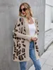 Frauen Strick 2023 Winter Strickjacke Mantel Personalisierte Mode Leopard Muster Gestrickte Pullover Weibliche Übergroßen