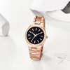 Wristwatches Ultra Thin Stainless Steel Rose Gold Star Dust Luminous Hand Set Crystal Bezel Lady Women Frosted Quartz Watch