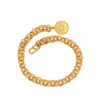 Link Bracelets XP Biżuteria -(22 cm x 6,5 mm) Przynieś Fortune Lucky Words Charm for Women Fashion Pure Gold Plaked