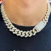 Passera diamanttestare 925 Silver Hip Hop Fine Jewelband Halsband 18mm 3ROWS ICed Out VVS Moissanite Cuban Link Chain