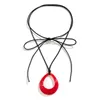 Pendant Necklaces IngeSight.Z Vintage Red Hollow Water Drop Plastics Necklace Women Gothic Black Leather Wax Thread Rope Choker