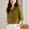 Women's Blouses Shirts Elegant Cotton Women Casual Solid Button Lapel Spring Autumn Long Sleeve Loose Tops Fashion Blusasyolq