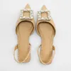 Nya sandaler Kvinnor Flat Woven Summer Woman Pearl Beads Slingback tofflor Kvinna Pointed Toe Sandal Plus Size 230406