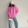 Blusas femininas casuais outono malha rosa hoodies feminino 2023 moda o-pescoço manga longa solta topos streetwears pullovers sólido fino moletom