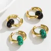 Hoop Earrings WILD & FREE Vintage Natural Stone Stainless Steel For Women Luxury Charm Malachite Simple Waterproof Jewelry Gift