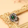 Cluster Rings Kinel Green Natural Stone Antique for Women Vintage Wedding Jewelry Boho Crystal Flower Party Ring Christmas Gifts