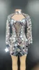 Stage Wear Outfit Bar Dance Costume Prom Party Dresses Sparkly Silver Sequin Short Dress Women Birthday Celebrate Mirror