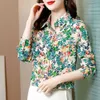 Blouses pour femmes Chemises élégantes Blouse imprimée florale Femmes Revers à manches longues Droite Soie Mode 2023 Automne Tops Taille M-4XLyolq