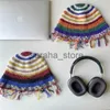 Beanie/Skull Caps Niche design Japanese vintage hand-crocheted tassel color striped wool hat 2023 fashion fisherman hat bucket hat J231130