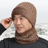 Berets inverno chapéu cachecol conjunto para homens mulheres aconchegante gorro de malha com forro de lã pescoço mais quente elegante de meia-idade