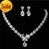 Bruiloft sieraden glanzende nieuwe goedkope 2 sets Rhinestone bruidsjuwelen accessoires kristallen ketting en oorbellen voor prom optocht feest xm001