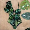 Swim Wear Y One Shoder Ruffle Swimsuit Print Floral Swimwear Women Bathing Suit Beachwear Monokini 220226 Drop Delivery Sports Outdoor Dhhml