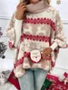 Women's Sweaters High Collar Christmas Elk Contrast Pattern Bat Sleeve Sweater 231130