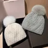 Beanie/Skull Caps Hat Winter Women Angora Knit Beanie Real Fur Pompom Autumn Warm Skiing Accessory For Sports Outdoors Q231130