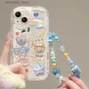 Mobiltelefonfodral Clear 3D Bear Hang Cute Phone Case för iPhone 15 14 13 12 11 Pro Max Plus XR XS 7 8 Cartoon Lanyard Armband Korean Style Cover Q231130