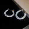 Boucles d'oreilles créoles couleur argent pour femmes, zircone cubique, cercle de luxe en cristal, cadeaux pour filles, bijoux de fête, vente en gros, KDE084