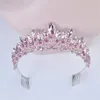 Ny mode barock lyxiga rosa kristall brud krona tiaras kvinnor diadem tiaras för tjej brud bröllop hår tillbehör y200807259e