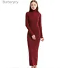 Basic Casual Jurken 2023 Nieuwe Mode Vrouwen Sexy Feestjurk Gebreide Stijl Lange Sle Coltrui Winter Maxi Jurk Slanke Werkkleding Kantoor Jurk vestidosL231130