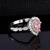 Cluster Ringe QWomen Silberfarbener Ring Trend Pink Crystal Birnenförmiger Luxus-Verlobungs-Hochzeits-Brautschmuck