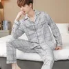 Men's Sleepwear CAIYIER Autumn Winter Men Pajamas Set Turn-down Collar Long Sleeve Trousers Sleepwear Leisure Pyjama Night Pijamas Home Wear 3XL 231129