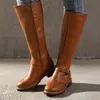 Botas Mujer Botas hasta la rodilla de cuero Hebilla de mujer Botas largas de caballero Botas de combate femeninas Zapatos de tacón bajo para mujer Tallas grandes 43 231129