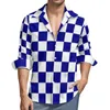 Men's Casual Shirts Retro Checkerboard Male Black And White Plaid Shirt Long Sleeve Cool Funny Blouses Spring Graphic Top Plus Size