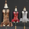 Bühnenkleidung Frauen Latin Dance Jacke Erwachsene Damen Leopard Bodysuit Top Übungskleidung Tanzen Langärmliges T-Shirt Tanzkleidung