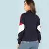 Kvinnors hoodies tröjor Multicolor Minimalist O-ring Zip Front Cut and Sew Stand Neck Raglan Sleeve Sweatshirt Autumn Women Casual Pul
