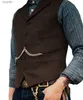 Garnitury męskie Blazers kamizelka męska kamizelka brązowa wełna ślubna Tweed Business Kurtka kamizelka swobodna Slim Fit Gilet Homme kamizelki dla groosmen Man Weddingl231130