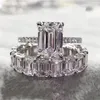 Luxuriöser 100 % 925er Sterlingsilber-Diamant im Smaragdschliff, Hochzeit, Verlobung, Cocktail, Damen-Moissanit-Bandring, edler Schmuck 20255r