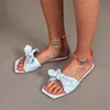 Slippers Pamanni Bowknot Dames platschoenen vierkant teen slip-on mode zomer dames zoete outdoor strand vrouwelijk sandaal grote maat