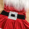 Mädchenkleider Weihnachten Baby Mädchen Strampler Kleid Prinzessin Pailletten Weiß Plüschbesatz Patchwork Neckholder Ärmellos Tutu Overall mit Hut 231130