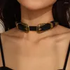 Choker svart läder y2k halsband retro metall spänne hip hop chocker punk neutral colle kedja kedja mode cosplay smycken tillbehör