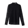 Women's Blouses & Shirts Lace Womens Tops And Half High Collar 2023 Autumn Winter Slim Sexy Hollow Out Long Sleeve Top Women Blouse Blusa Mu