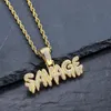 Bling bling savage carta colar pingente brilhante gelo para fora link corrente colar com corrente de tênis gargantilha hip hop jóias para men290g