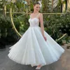 2024 Abito da sposa corto sexy Backless senza spalline in cristallo lunghezza tè abito da festa per la sposa morbido tulle Robe De Mariage per elegante