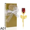 Decorative Flowers Valentines Day Gift Crystal Glass Rose Flower Artificial Silver Gold Branch Wedding Party Favors With Box Souvenirs