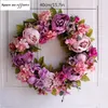 Ghirlande di fiori decorativi Ghirlanda di Pasqua Fiore viola chiaro Ghirlanda di rattan naturale Decorazione della parete per porta retrò Peonia Ghirlanda artificiale Decorazioni di nozze 231129