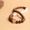 Strand handgemaakte gouden sandelhout boeddhistische kralen armband met witte Jade Vajra en Bodhi hout voor bescherming zegen