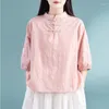 Vêtements ethniques Chemise chinoise traditionnelle Rétro Folk Chine Style Tops Broderie Femmes Daily Coton Lin Blouse Printemps Été