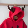 Rompers Autumn Winter urodzony Baby Christmas Hooded Boy Chłopca niemowlę haft haftowy jelenie romper kid botton gruba na kawałku 231129