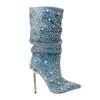 Boots Denim Women 2023 Sexy Stilettos Shivury Luxury Elegance High Heel S Pointed Toes Calf Dropshopping 231130